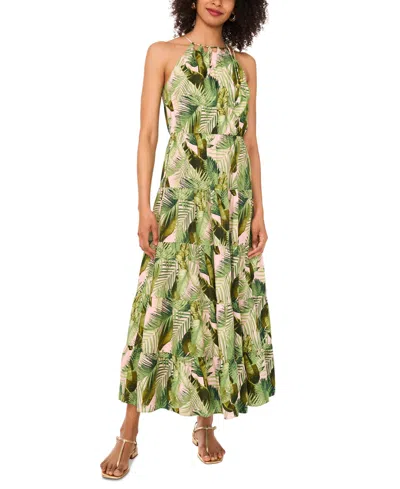 Vince Camuto Leaf Print Tiered Dress In Pink