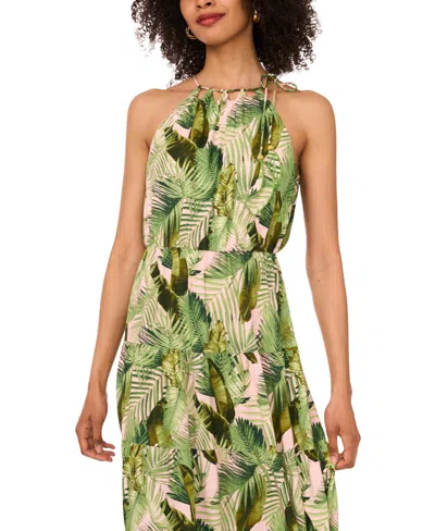 Vince Camuto Leaf Print Tiered Dress In Pink