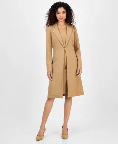 Le Suit Women's Topper Jacket & Sleeveless Dress Suit Set, Regular & Petite In Brown