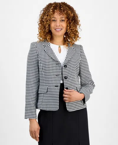Le Suit Women's Houndstooth Jacket & Pleated Pencil Skirt Suit Set, Regular & Petite In Gray
