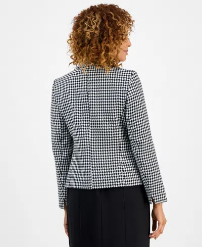 Le Suit Women's Houndstooth Jacket & Pleated Pencil Skirt Suit Set, Regular & Petite In Gray