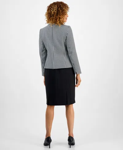 Le Suit Women's Houndstooth Jacket & Pleated Pencil Skirt Suit Set, Regular & Petite In Gray