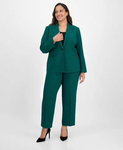 Le Suit Plus Size Notched Collar One-button Pantsuit In Green