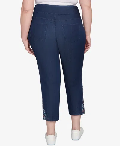 Ruby Rd. Plus Size Super Soft Stretch Denim Embroidered Ankle Jeans In Blue