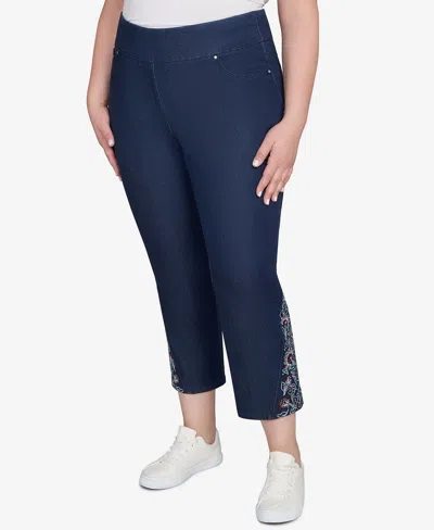 Ruby Rd. Plus Size Super Soft Stretch Denim Embroidered Ankle Jeans In Blue