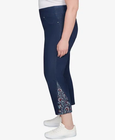 Ruby Rd. Plus Size Super Soft Stretch Denim Embroidered Ankle Jeans In Blue