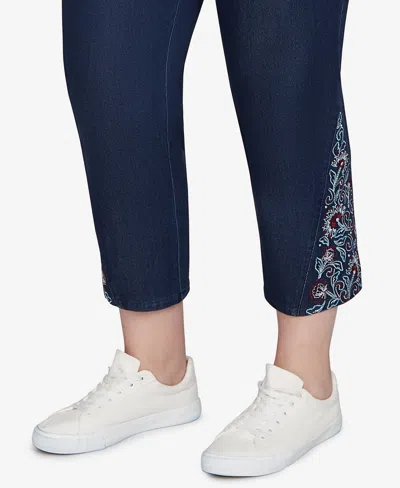 Ruby Rd. Plus Size Super Soft Stretch Denim Embroidered Ankle Jeans In Blue