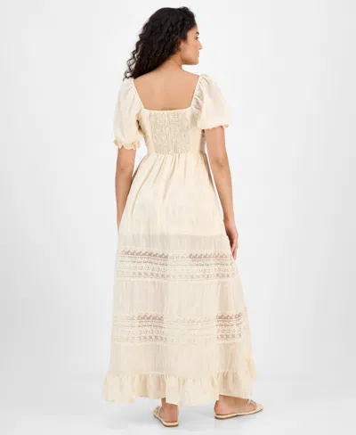 And Now This Now This Womens Square Neck Embroidered Maxi Dress P Xxs Xxl Macys Exclusive In Neutral