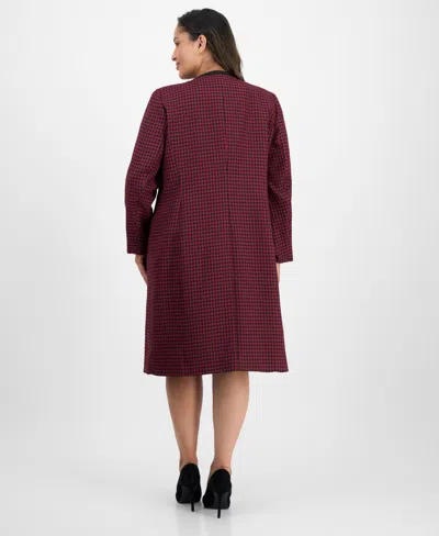 Le Suit Plus Size Houndstooth Topper Jacket & Sleeveless Dress Suit Set In Multi