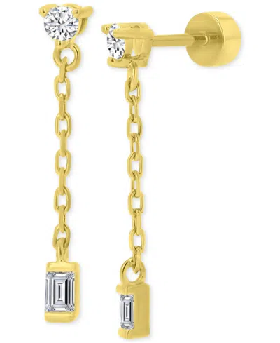 Macy's Cubic Zirconia Chain Link Drop Earrings In 14k Gold-plated Sterling Silver In Gold