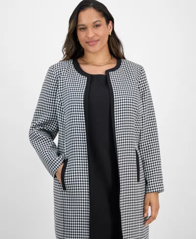 Le Suit Plus Size Houndstooth Topper Jacket & Sleeveless Dress Suit Set In Blue