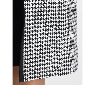 Le Suit Plus Size Houndstooth Topper Jacket & Sleeveless Dress Suit Set In Blue