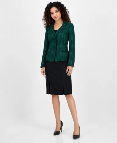 Le Suit Women's Houndstooth Jacket & Pleated Pencil Skirt Suit Set, Regular & Petite In Black