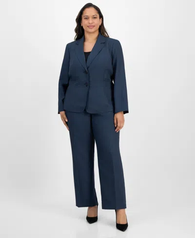 Le Suit Plus Size Notched Collar Wide-leg Pantsuit Set In Multi