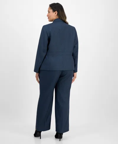 Le Suit Plus Size Notched Collar Wide-leg Pantsuit Set In Multi