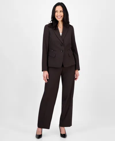 Le Suit Women's Notched Collar Wide-leg Pantsuit Set, Regular & Petite In Brown