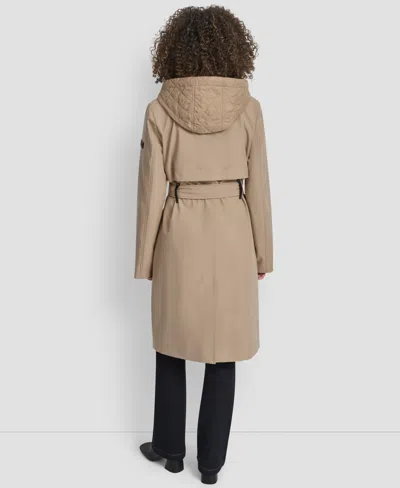 Dkny Women's Hooded Bibbed Belted Trench Coat In Brown