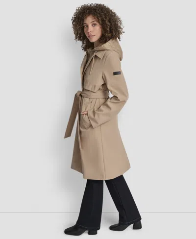 Dkny Women's Hooded Bibbed Belted Trench Coat In Brown