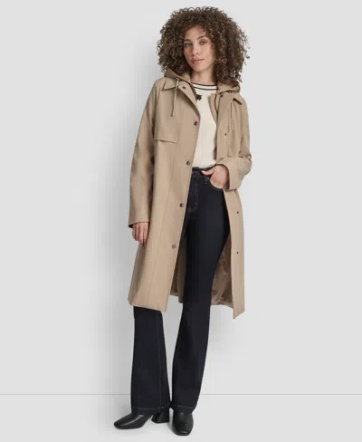 Dkny Women's Hooded Bibbed Belted Trench Coat In Brown