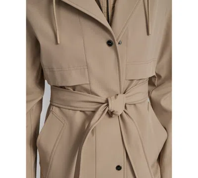 Dkny Women's Hooded Bibbed Belted Trench Coat In Brown