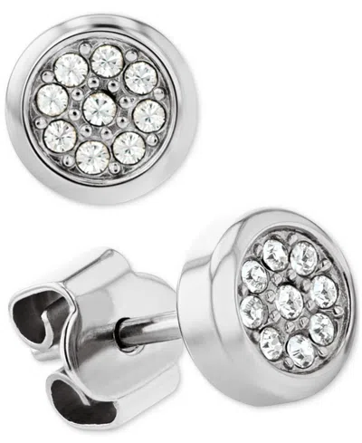 Tommy Hilfiger 2-pc. Set Pave Stud & Crystal Charm Hoop Earrings In Silver
