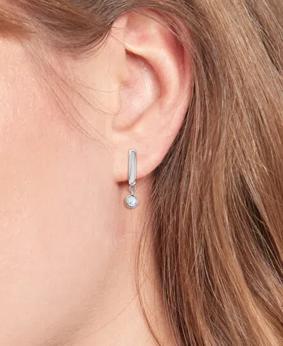 Tommy Hilfiger 2-pc. Set Pave Stud & Crystal Charm Hoop Earrings In Silver