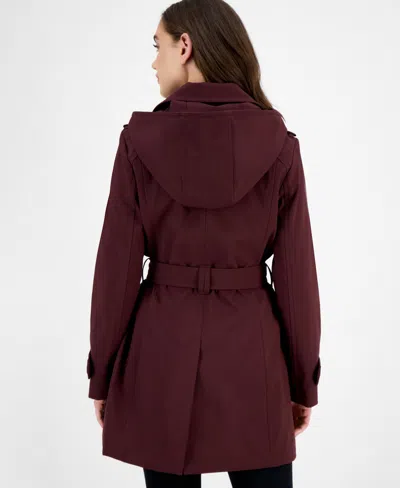 London Fog Women's Hooded Belted Zip-front Raincoat In Burgundy