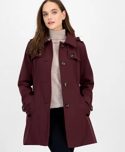 London Fog Women's Hooded Belted Zip-front Raincoat In Burgundy