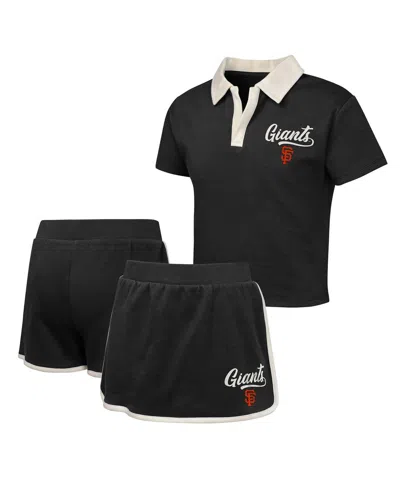 Outerstuff Big Girls 2-piece Black San Francisco Giants Base Trainer Johnny Polo Shirt And Skort Set In Black