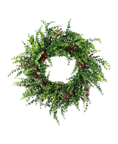 Glitzhome 28" Polyethylene Christmas Dripping Eucalyptus Wreath With Berries In Multi