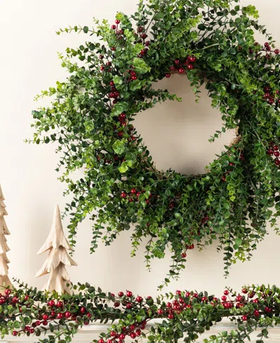 Glitzhome 28" Polyethylene Christmas Dripping Eucalyptus Wreath With Berries In Multi