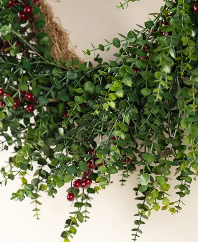 Glitzhome 28" Polyethylene Christmas Dripping Eucalyptus Wreath With Berries In Multi