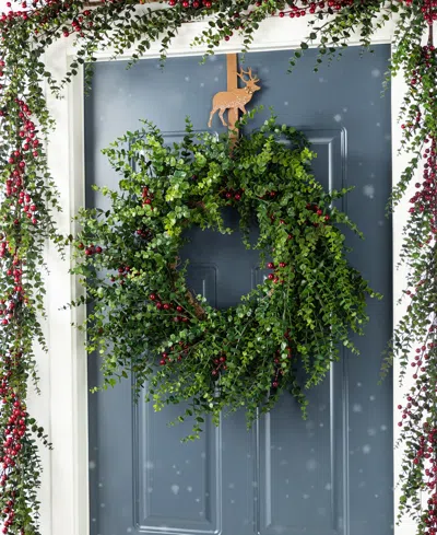 Glitzhome 28" Polyethylene Christmas Dripping Eucalyptus Wreath With Berries In Multi
