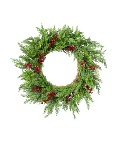 Glitzhome 24" Polyethylene Christmas Dripping Cedar Wreath With Berries In Multi