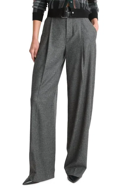 Vince High Waisted Micro Check Wide Leg Wool-blend Trouser In Gray