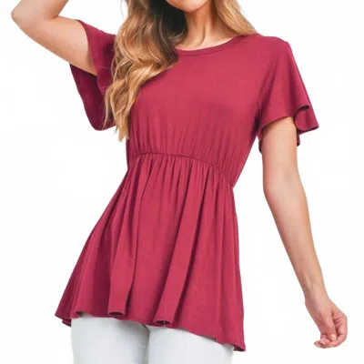 Perfect Peach Flutter Sleeve Empire Top In Maroon In Red