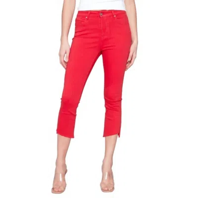 Charlie B Asymmetrical Hem Twill Pants In Cherry In Red