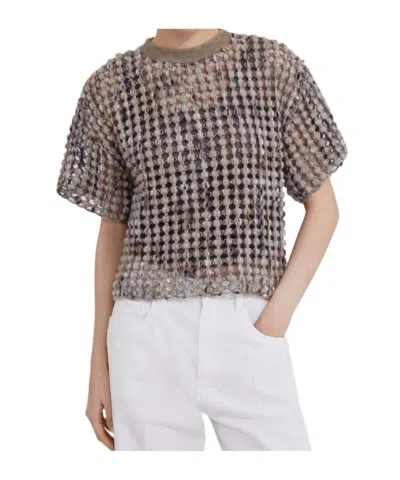 Brunello Cucinelli Balloon Net Embroidery Sweater In Neutral