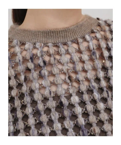 Brunello Cucinelli Balloon Net Embroidery Sweater In Neutral