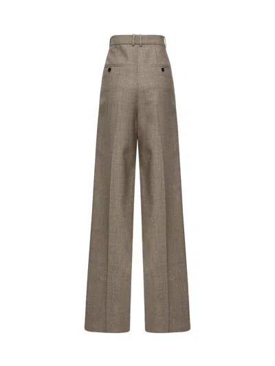 Saint Laurent Wool Herringbone Pattern Wide Leg Pants In Brown