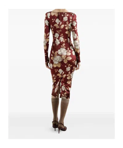 Dolce & Gabbana Dolce&gabbana Burgundy Satin Dress With Floral Print Women In Multi