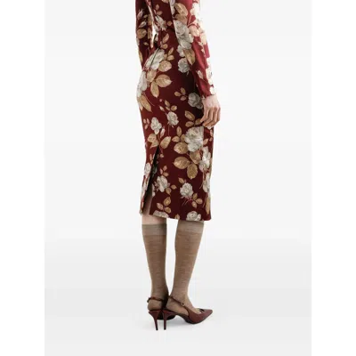 Dolce & Gabbana Dolce&gabbana Burgundy Satin Dress With Floral Print Women In Multi