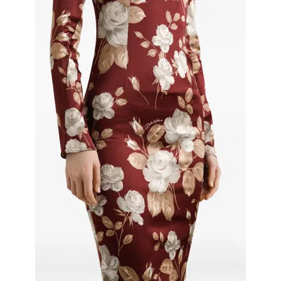 Dolce & Gabbana Dolce&gabbana Burgundy Satin Dress With Floral Print Women In Multi