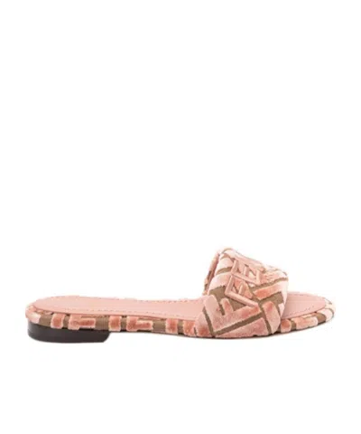 Fendi Velvet Slide Ff Open Toe Flat Sole In Multi