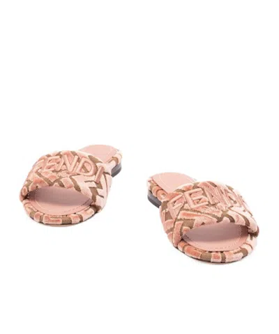 Fendi Velvet Slide Ff Open Toe Flat Sole In Multi