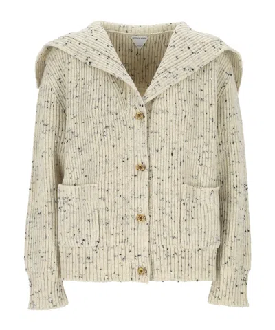 Bottega Veneta Ribbed Wool Cardigan With Knot Buttons In Neutral