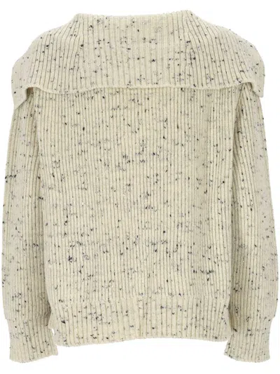 Bottega Veneta Ribbed Wool Cardigan With Knot Buttons In Neutral