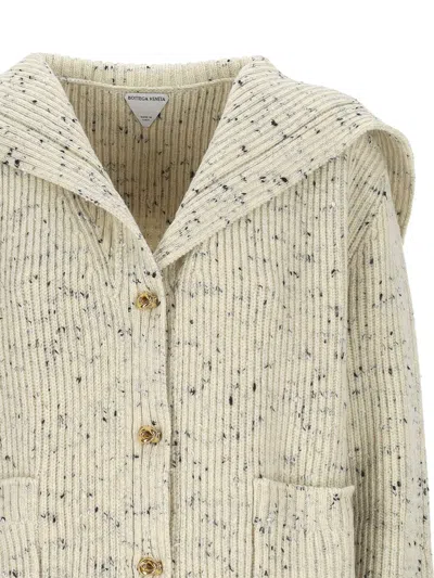 Bottega Veneta Ribbed Wool Cardigan With Knot Buttons In Neutral
