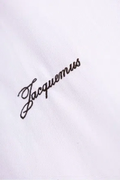 Jacquemus Men Shirt With Embroidered Logo And Herringbone Pattern In Pink