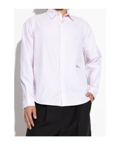 Jacquemus Men Shirt With Embroidered Logo And Herringbone Pattern In Pink